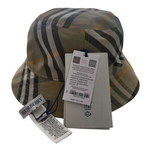 BURBERRY Iridescent Check Lined Reversible Bucket Hat M Classic Luxury Unisex